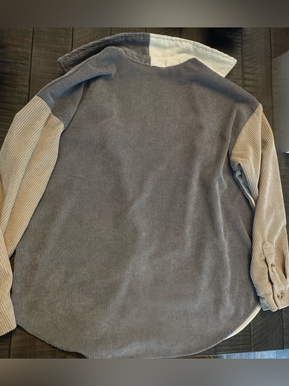 Two-Tone Corduroy Button-Up Shacket in Light Purple, Beige & Gray - Picture 5 of 5